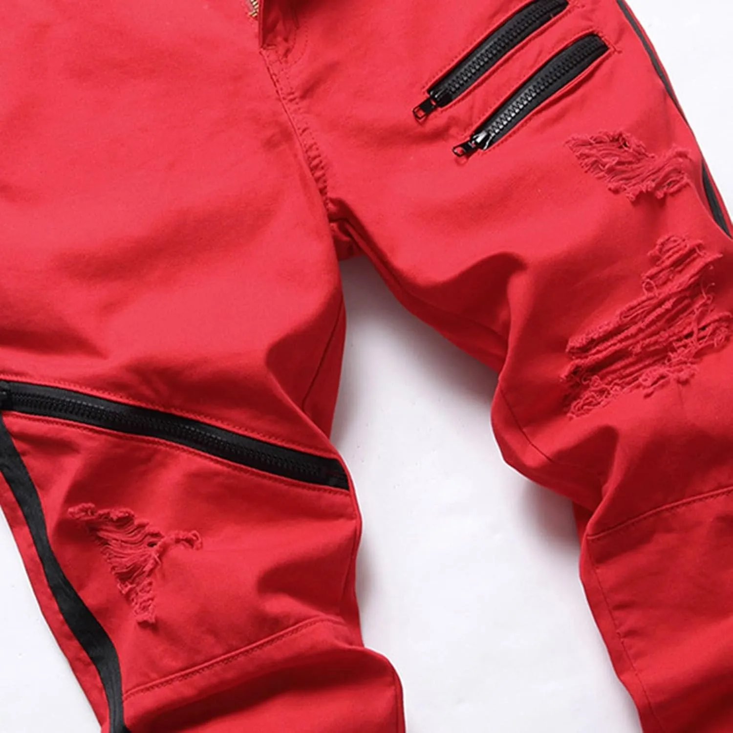 Men's Trousers Slim Casual Fit Ripped Straight Leg Plus Size Fashion Pants Middle Waist Denim Long Pants Mens Jeans