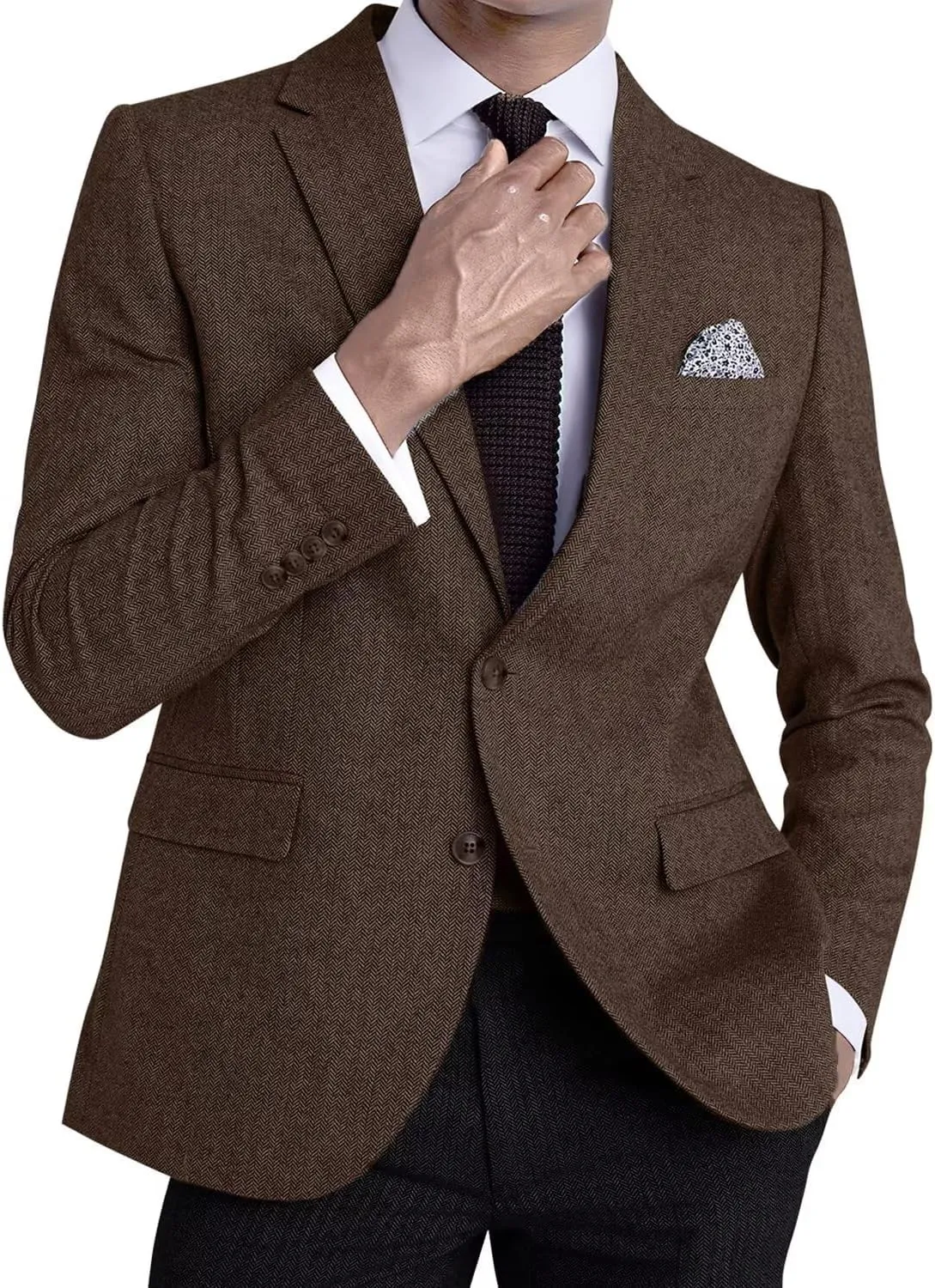 Mens Tweed Blazer Casual Wool Blend Slim Fit Formal Suit Jackets for Men