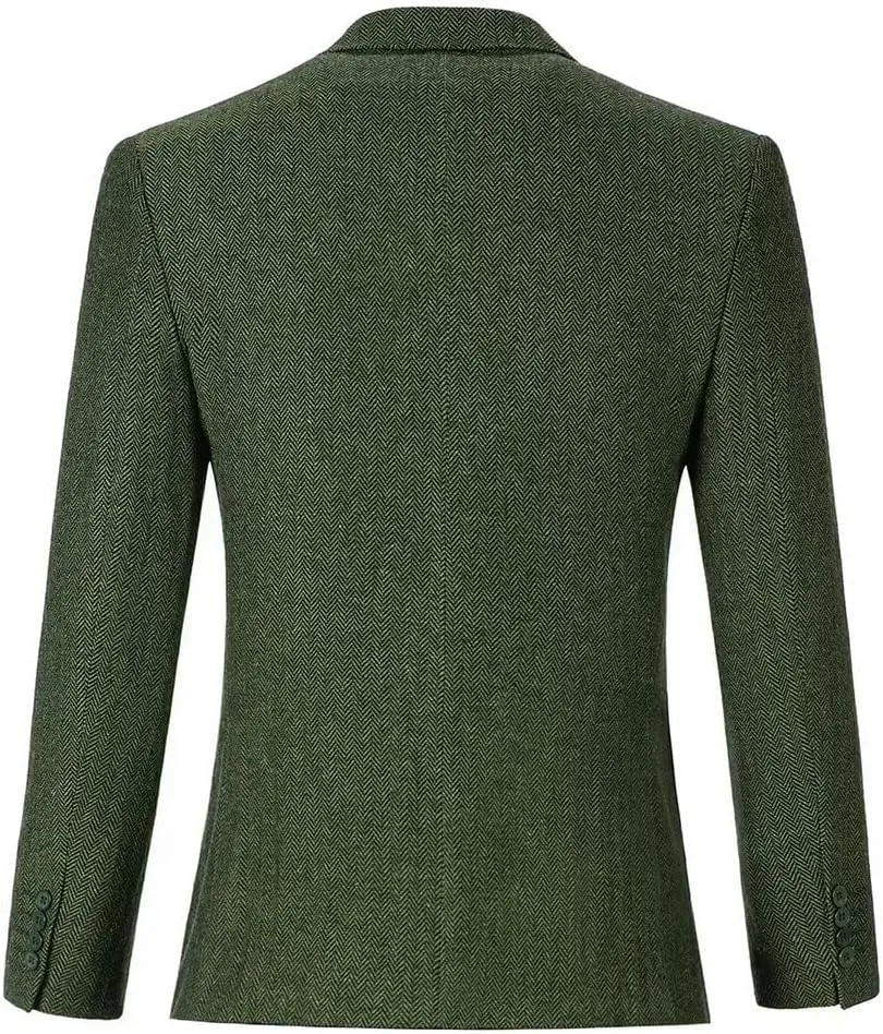 Mens Tweed Blazer Casual Wool Blend Slim Fit Formal Suit Jackets for Men