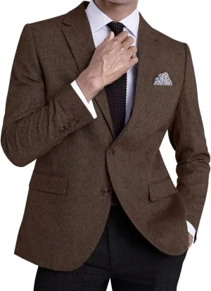 Mens Tweed Blazer Casual Wool Blend Slim Fit Formal Suit Jackets for Men