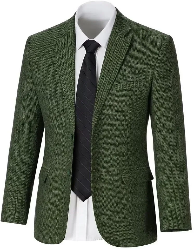 Mens Tweed Blazer Casual Wool Blend Slim Fit Formal Suit Jackets for Men