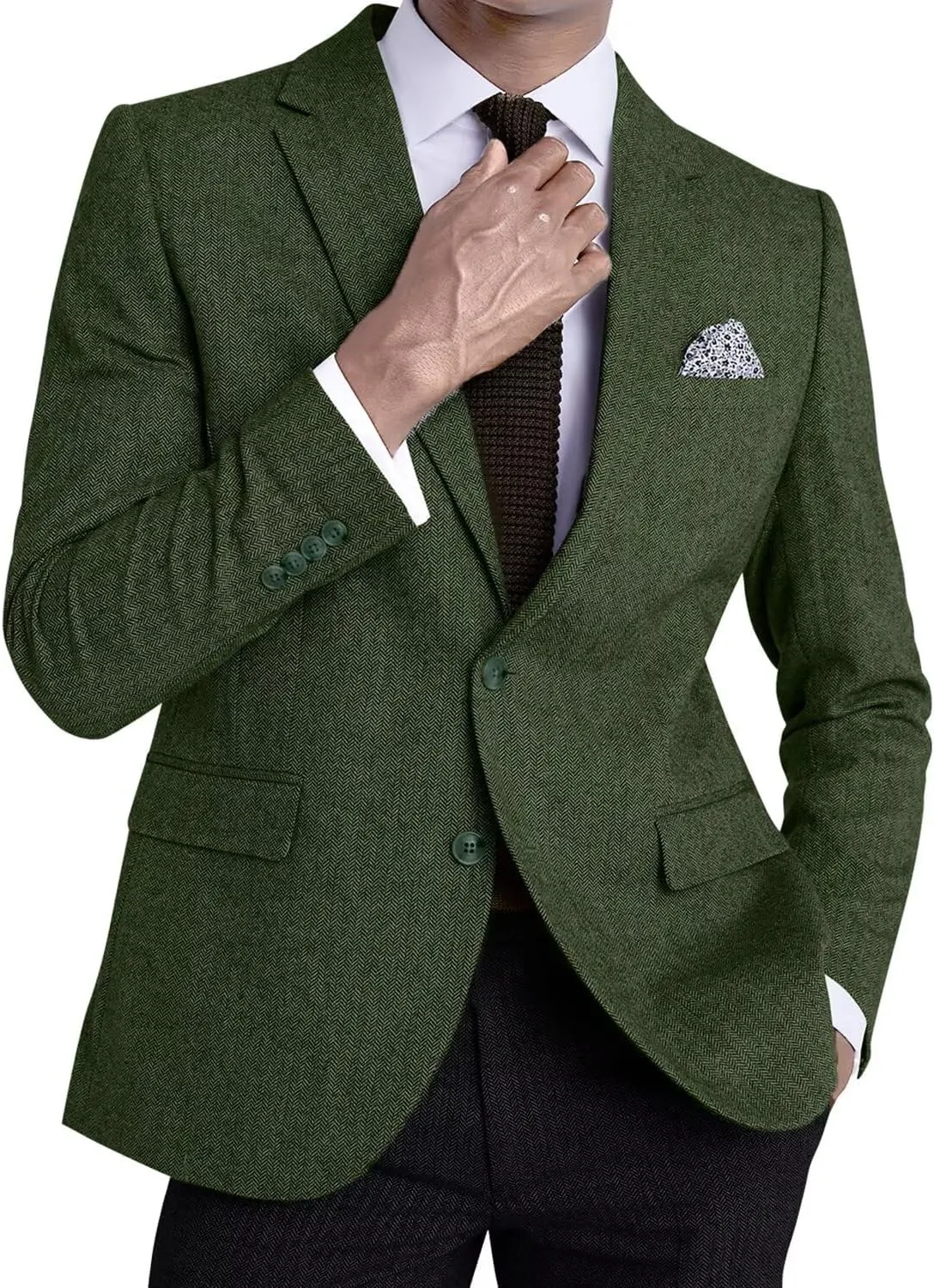 Mens Tweed Blazer Casual Wool Blend Slim Fit Formal Suit Jackets for Men