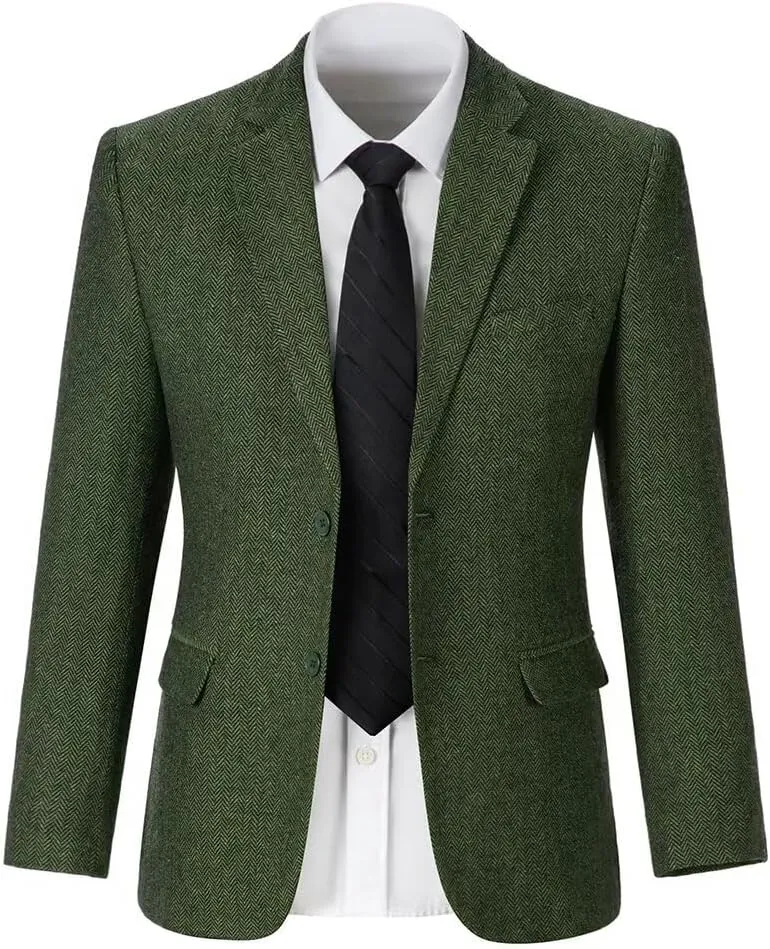 Mens Tweed Blazer Casual Wool Blend Slim Fit Formal Suit Jackets for Men