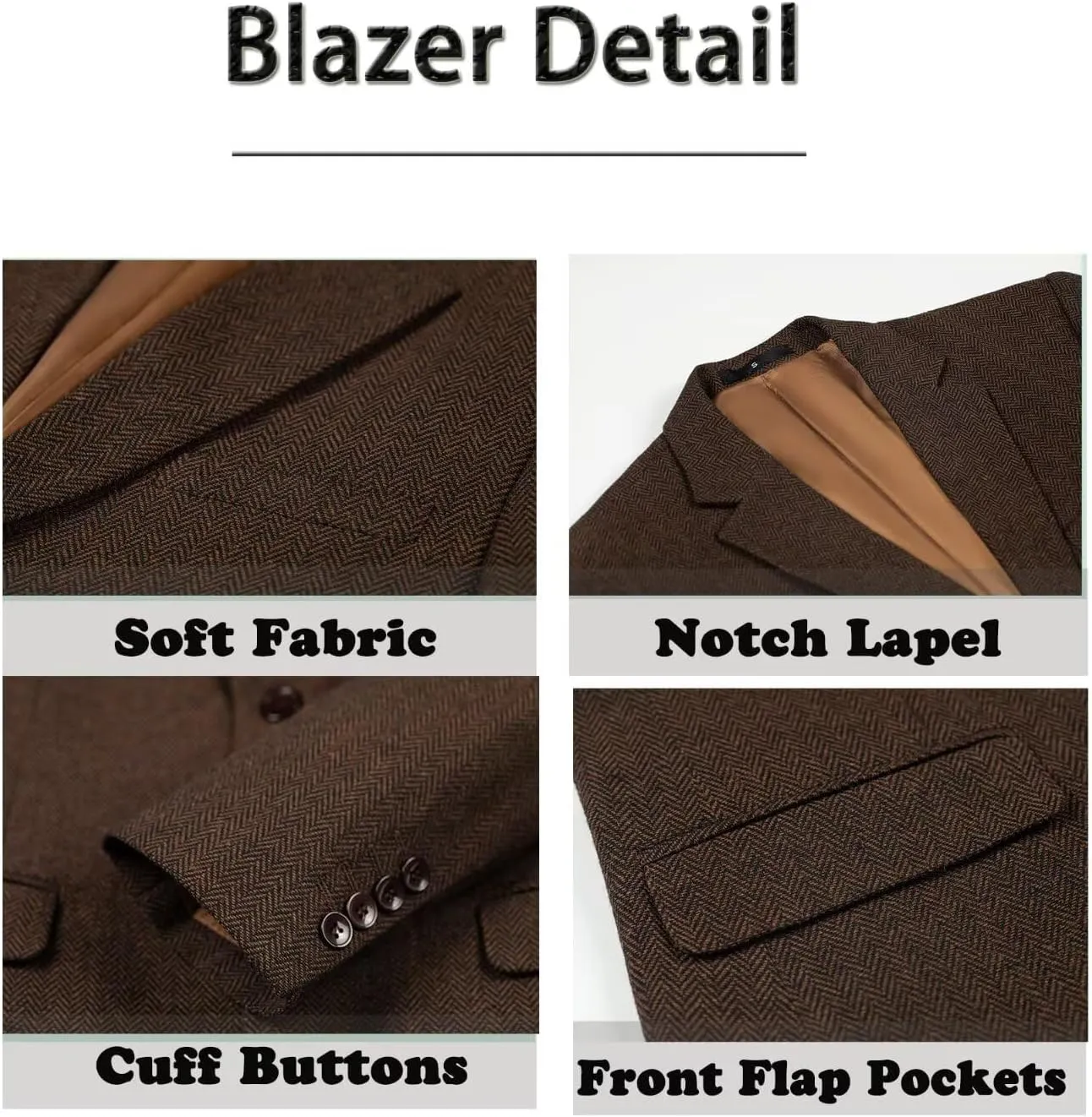 Mens Tweed Blazer Casual Wool Blend Slim Fit Formal Suit Jackets for Men
