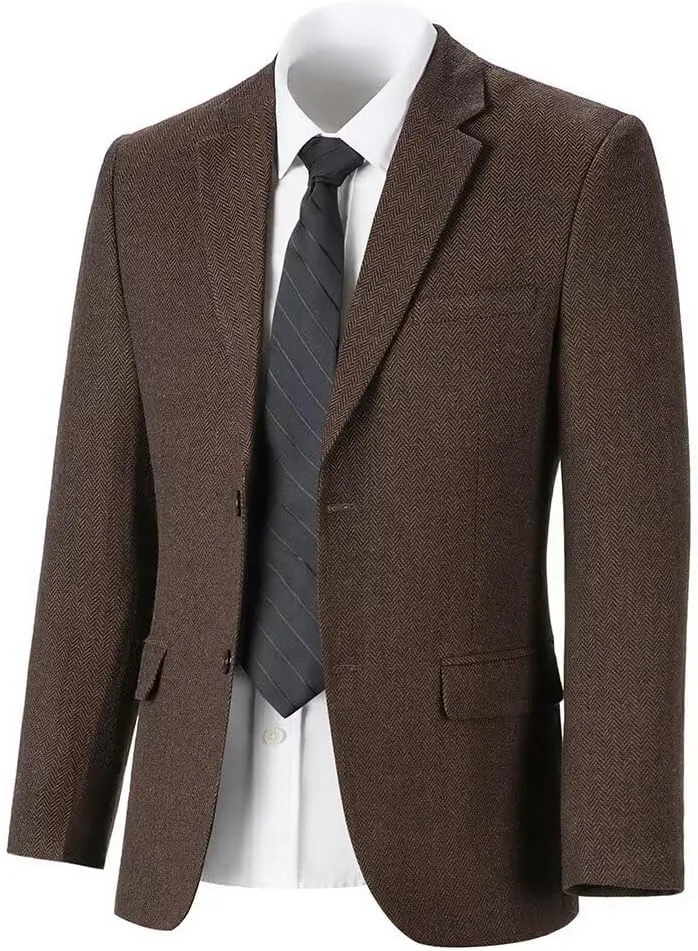 Mens Tweed Blazer Casual Wool Blend Slim Fit Formal Suit Jackets for Men