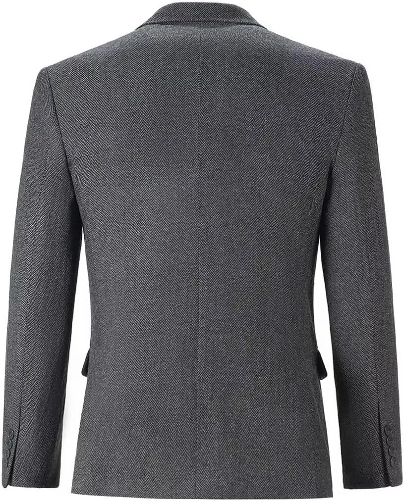 Mens Tweed Blazer Casual Wool Blend Slim Fit Formal Suit Jackets for Men
