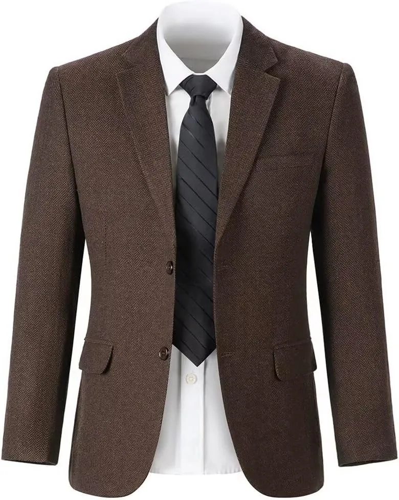 Mens Tweed Blazer Casual Wool Blend Slim Fit Formal Suit Jackets for Men