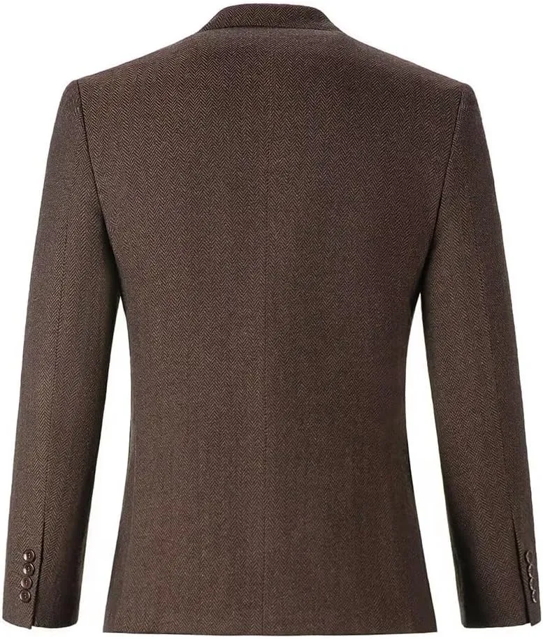 Mens Tweed Blazer Casual Wool Blend Slim Fit Formal Suit Jackets for Men