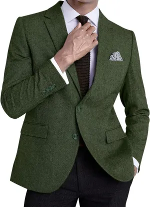 Mens Tweed Blazer Casual Wool Blend Slim Fit Formal Suit Jackets for Men