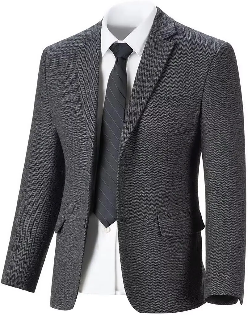 Mens Tweed Blazer Casual Wool Blend Slim Fit Formal Suit Jackets for Men
