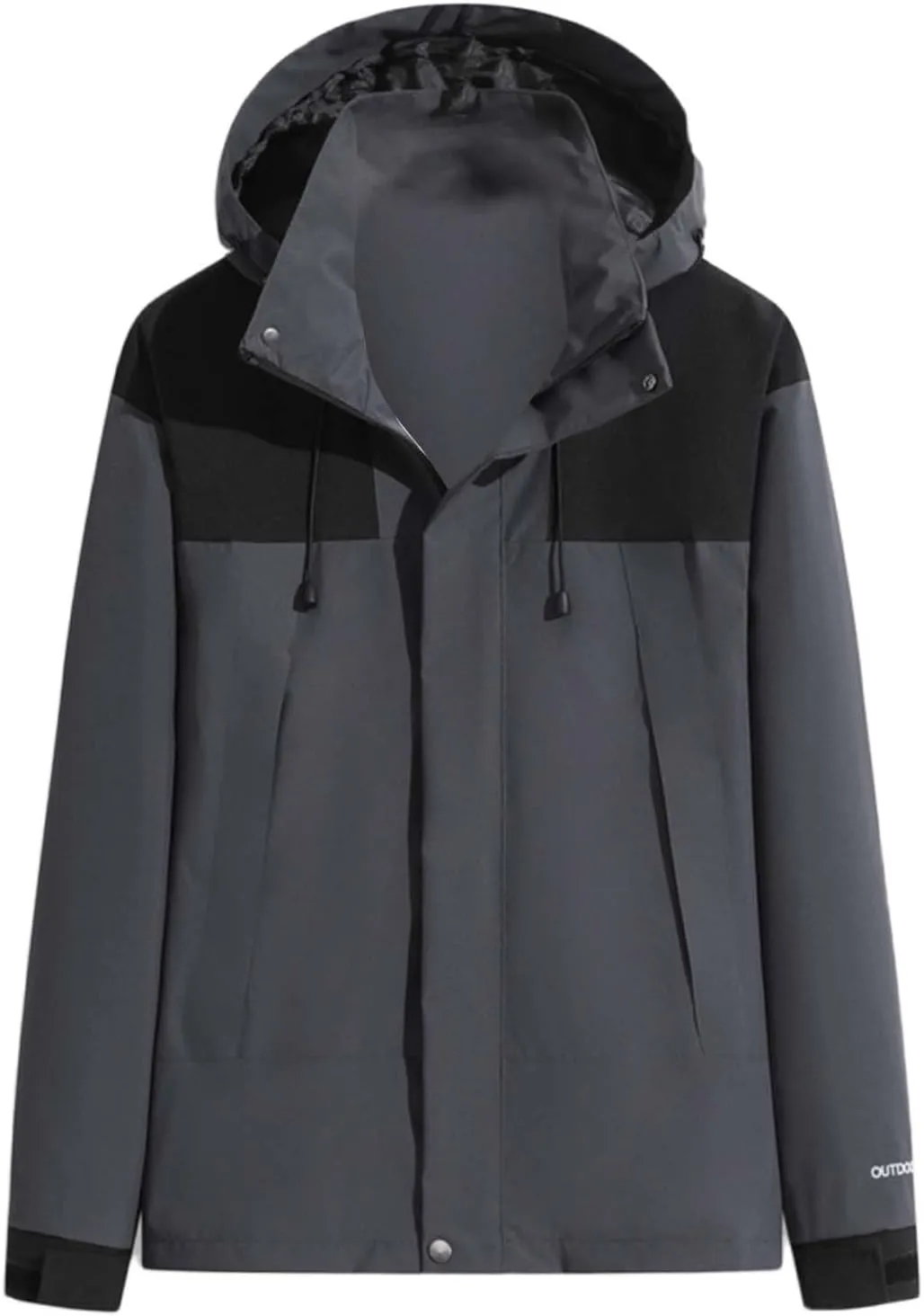 Men's Waterproof Soft Shell Jacket with Hooded Color Block Fishing Raincoat Hiking Jackets Lightweight Windbreaker