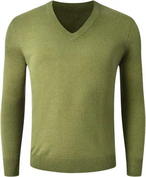 Men's Wool Blend Relaxed Fi V Neck Sweater Knitted Jumper Sweater Long Sleeve Pullover Top