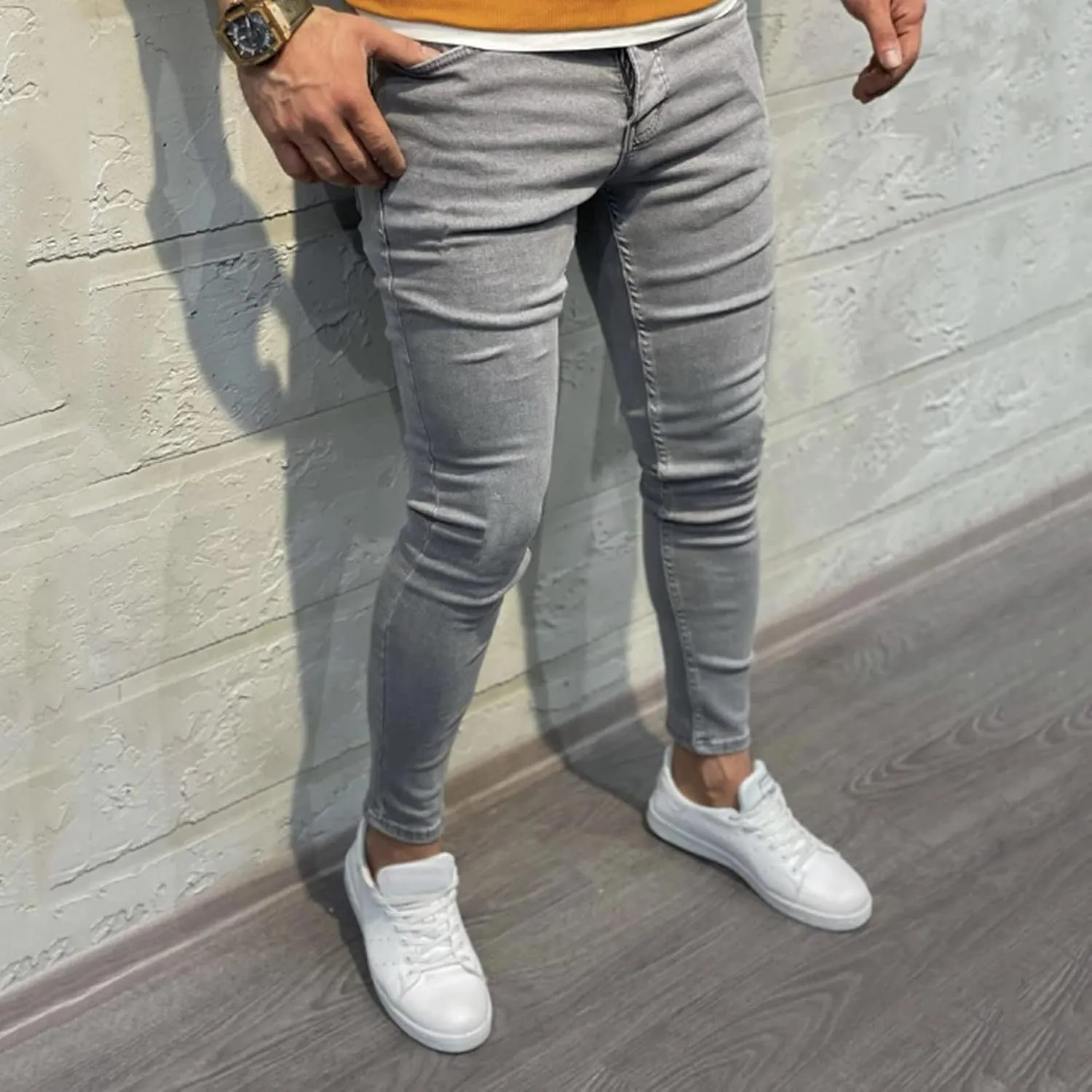 Mens Work Jeans Stretch Flex Classic Camouflage Denim Jeans Flexible Pants Relaxed Wide Leg Denim Trousers Streetwear