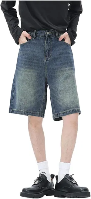 Mens Y2K Baggy Jean Shorts Summer Casual Hip Hop Skateboard Pants Loose Denim Shorts with Pockets Streetwear