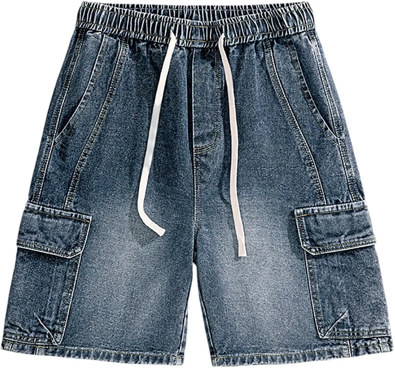 Mens Y2K Grunge Baggy Jean Shorts Wide Leg Hip Hop Skateboard Pants Loose Denim Shorts with Pockets Streetwear