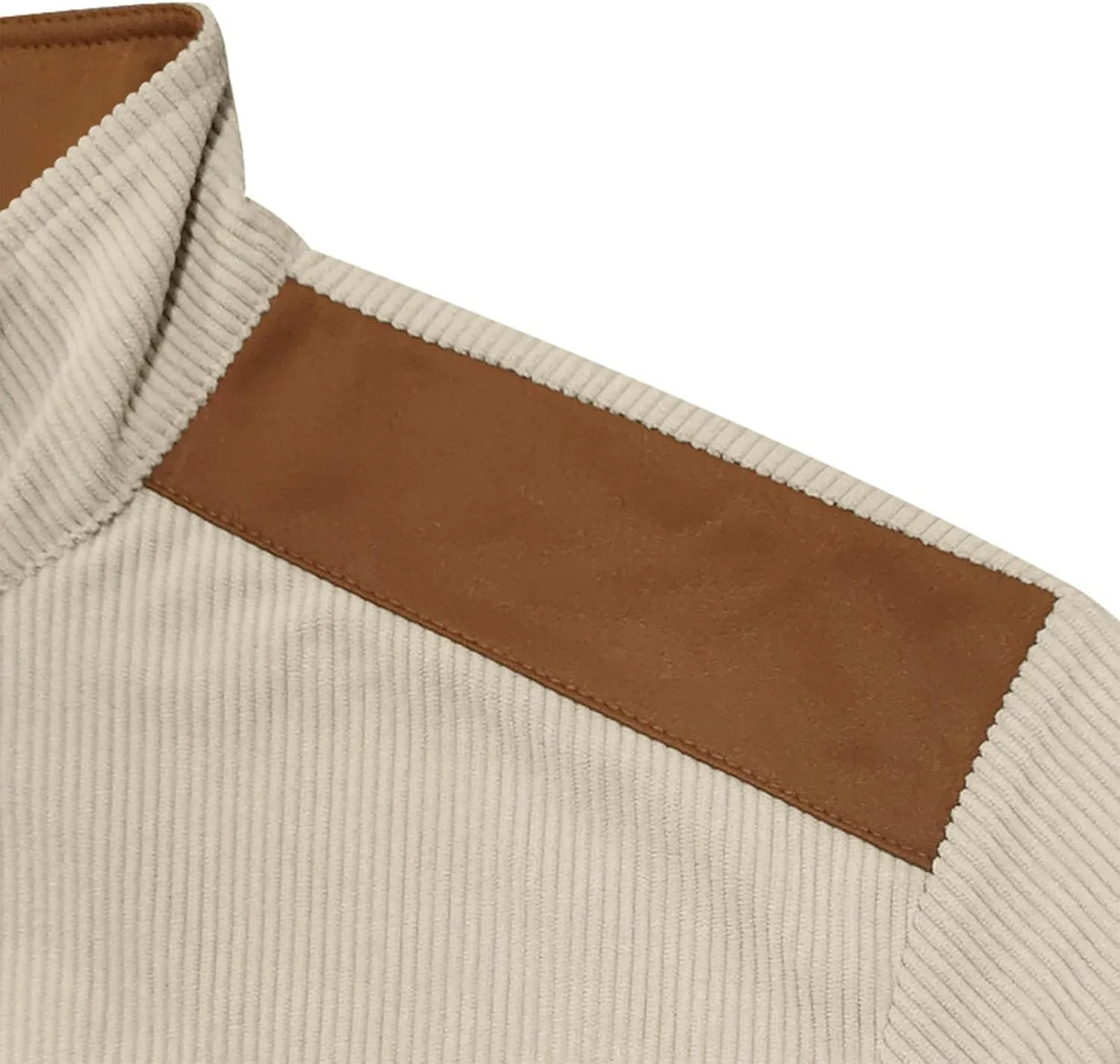 Mens Zip Up Jacket Casual Stand Collar Long Sleeve Corduroy Coat With Elbow Patch Loose Patchwork Streetwear Jackets