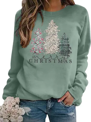 Merry Christmas Sweatshirt for Women 2024 Xmas Tree Fashion Graphic Shirt Holiday Long Sleeve Crewneck Pullover Tops