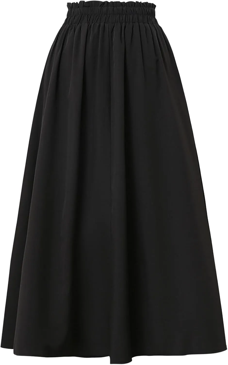 Midi Linen Skirts for Women Summer Drawstring Elastic High Waisted A-Line Smocked Beach Knee Length Skirt with Pockets
