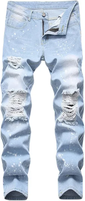 MIDOO Ripped Jeans Men Relaxed Fit Distressed Straight Leg Denim Pants Fashion Comfort Pants Trousers with Pockets