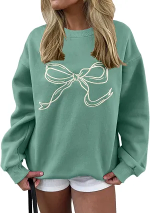 MISSACTIVER Women Bow Graphic Sweatshirts Oversized Pullover Sweatshirts Crewneck Pullover Tops 2024 Fall Fashion Clothes