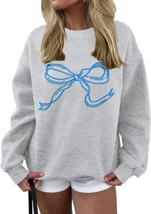 MISSACTIVER Women Bow Graphic Sweatshirts Oversized Pullover Sweatshirts Crewneck Pullover Tops 2024 Fall Fashion Clothes