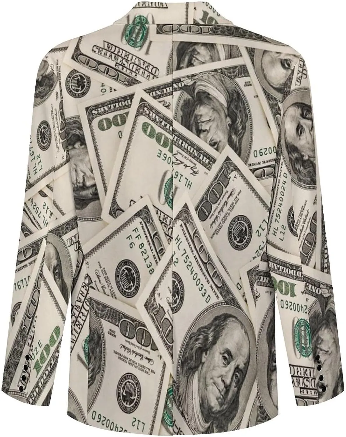 Money American Hundred Dollar Bills Mens Blazer Suit Jacket Lightweight Slim Fit Casual Coat