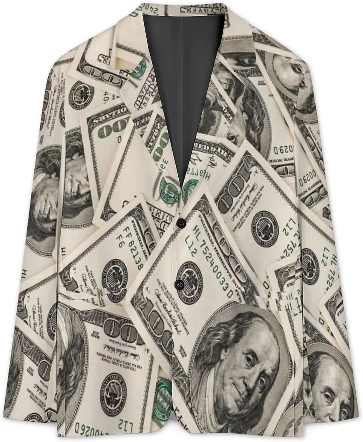 Money American Hundred Dollar Bills Mens Blazer Suit Jacket Lightweight Slim Fit Casual Coat