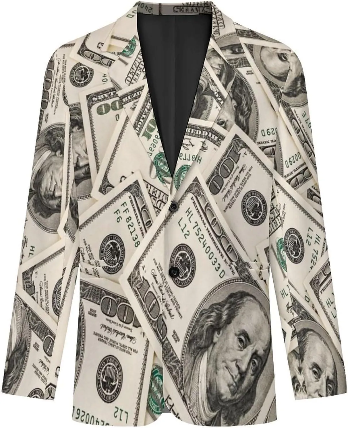 Money American Hundred Dollar Bills Mens Blazer Suit Jacket Lightweight Slim Fit Casual Coat