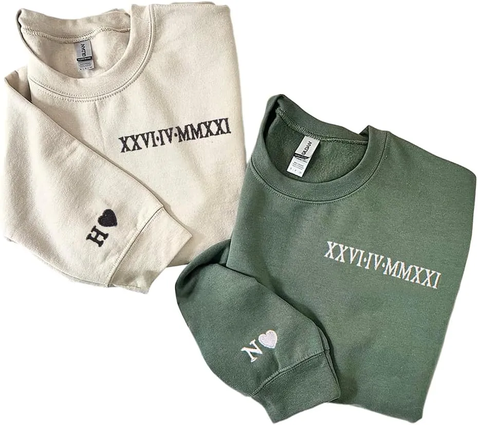 NAZENTI Custom Embroidered Roman Numeral Sweatshirts, Matching Sweatshirts for Couples, Christmas Valentines Gift for Him Her