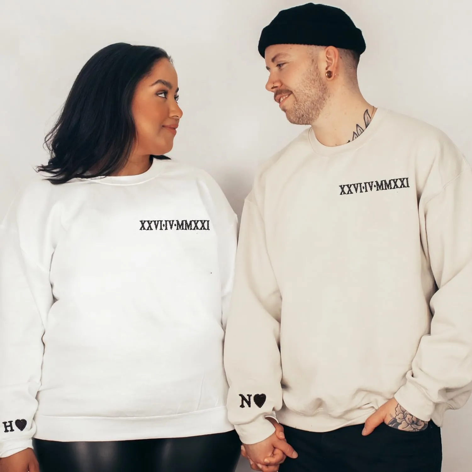 NAZENTI Custom Embroidered Roman Numeral Sweatshirts, Matching Sweatshirts for Couples, Christmas Valentines Gift for Him Her
