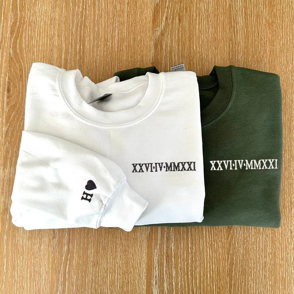 NAZENTI Custom Embroidered Roman Numeral Sweatshirts, Matching Sweatshirts for Couples, Christmas Valentines Gift for Him Her