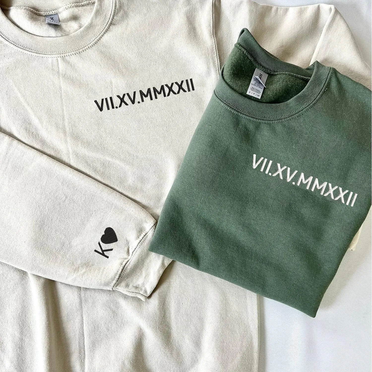 NAZENTI Custom Embroidered Roman Numeral Sweatshirts, Matching Sweatshirts for Couples, Christmas Valentines Gift for Him Her