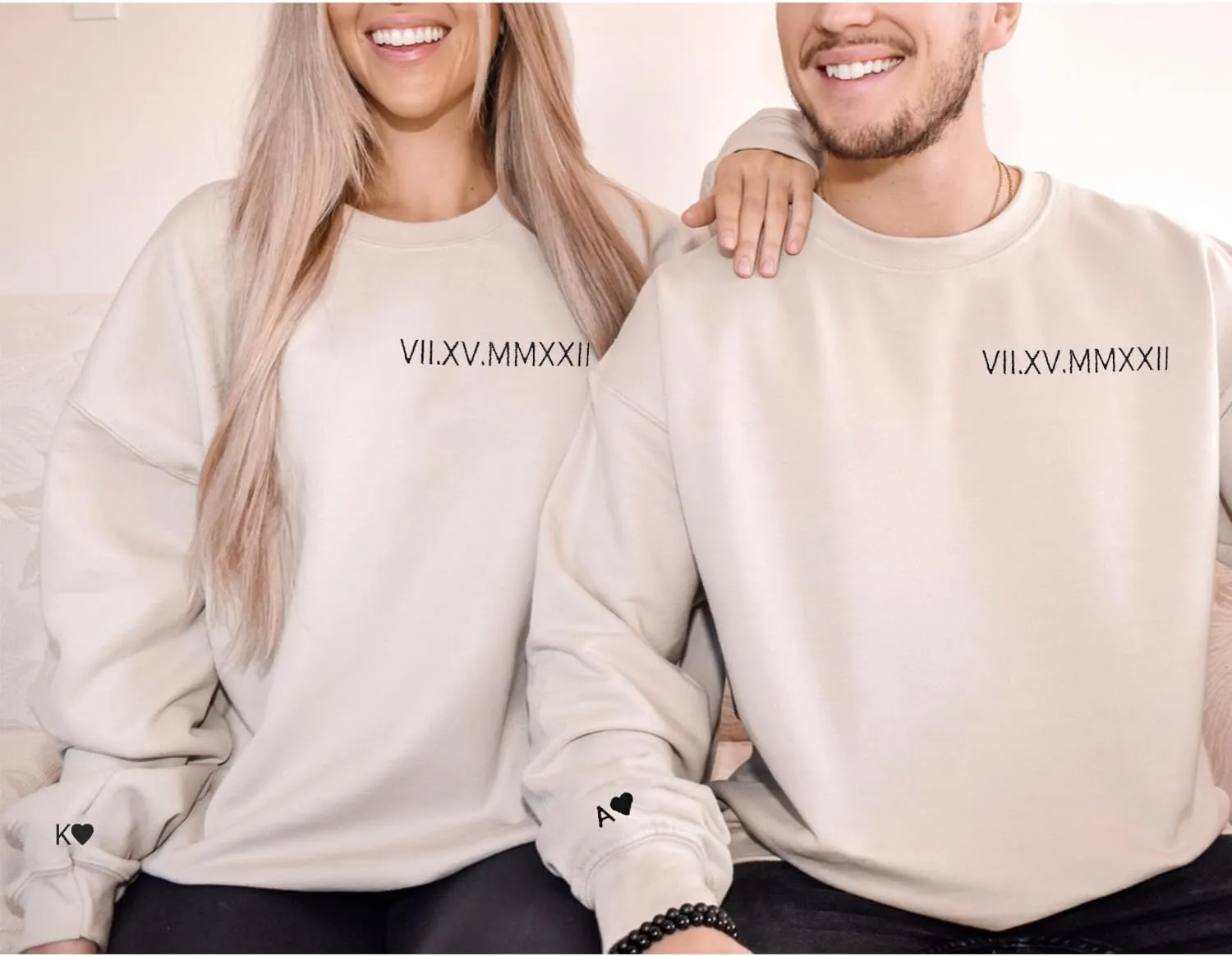 NAZENTI Custom Embroidered Roman Numeral Sweatshirts, Matching Sweatshirts for Couples, Christmas Valentines Gift for Him Her