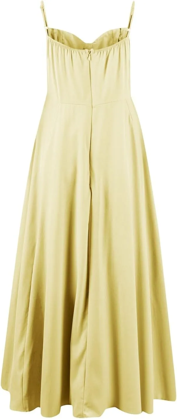 NBXNZWF Women's Corest Dress Spaghetti Strap A-line Drop Waist Midi Dress Flowy Pleated Hem Low Cut Bustier Prom Dresses