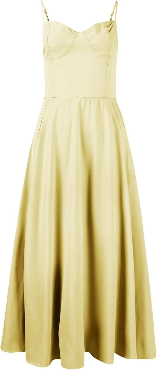 NBXNZWF Women's Corest Dress Spaghetti Strap A-line Drop Waist Midi Dress Flowy Pleated Hem Low Cut Bustier Prom Dresses