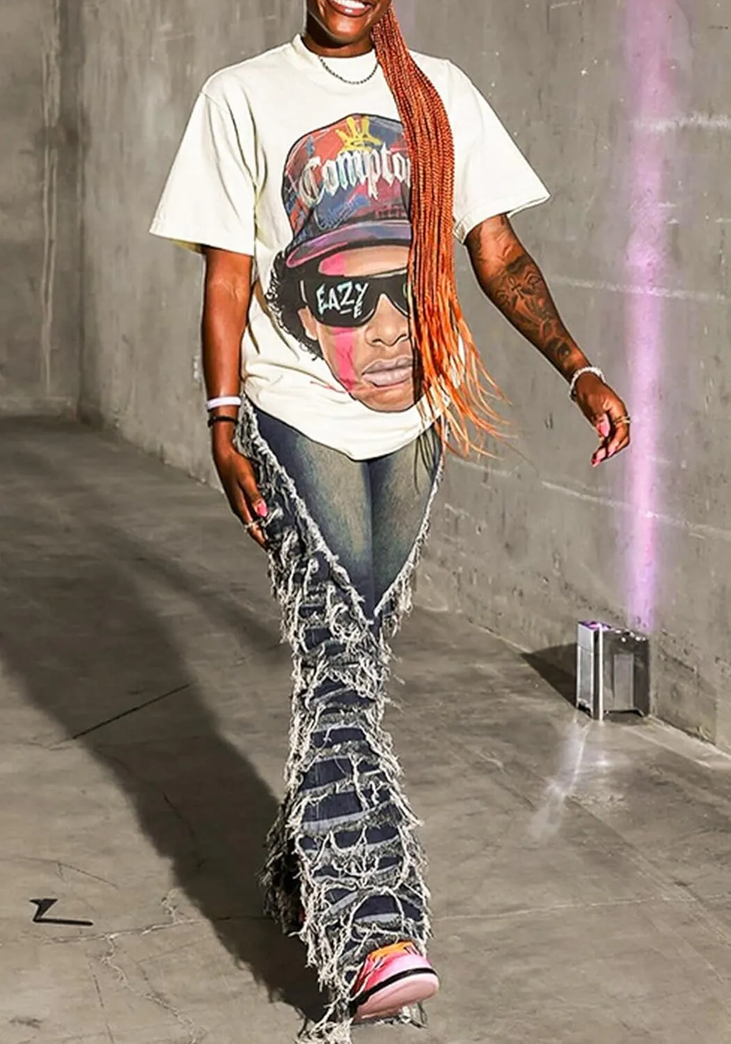NRTHYE High Waisted Flared Jeans Bell Bottom Ripped Distressed Jeans Stretch Skinny Fringe Destroyed Denim Pants