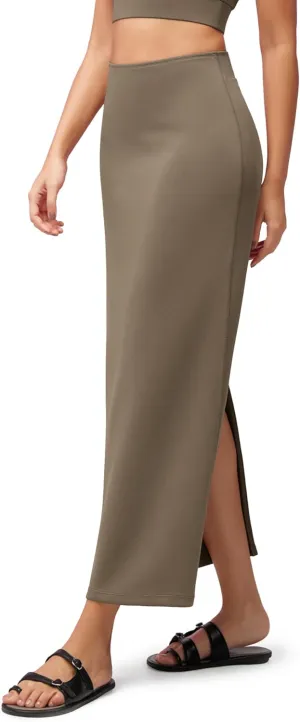 ODODOS Modal Soft Maxi Skirt for Women, Back Slit High Waist Casual Long Pencil Skirts
