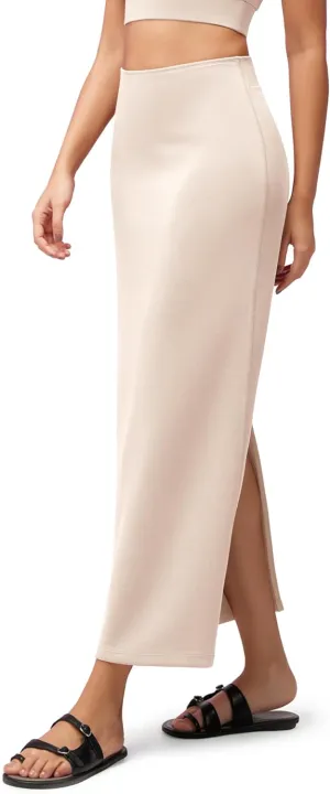 ODODOS Modal Soft Maxi Skirt for Women, Back Slit High Waist Casual Long Pencil Skirts