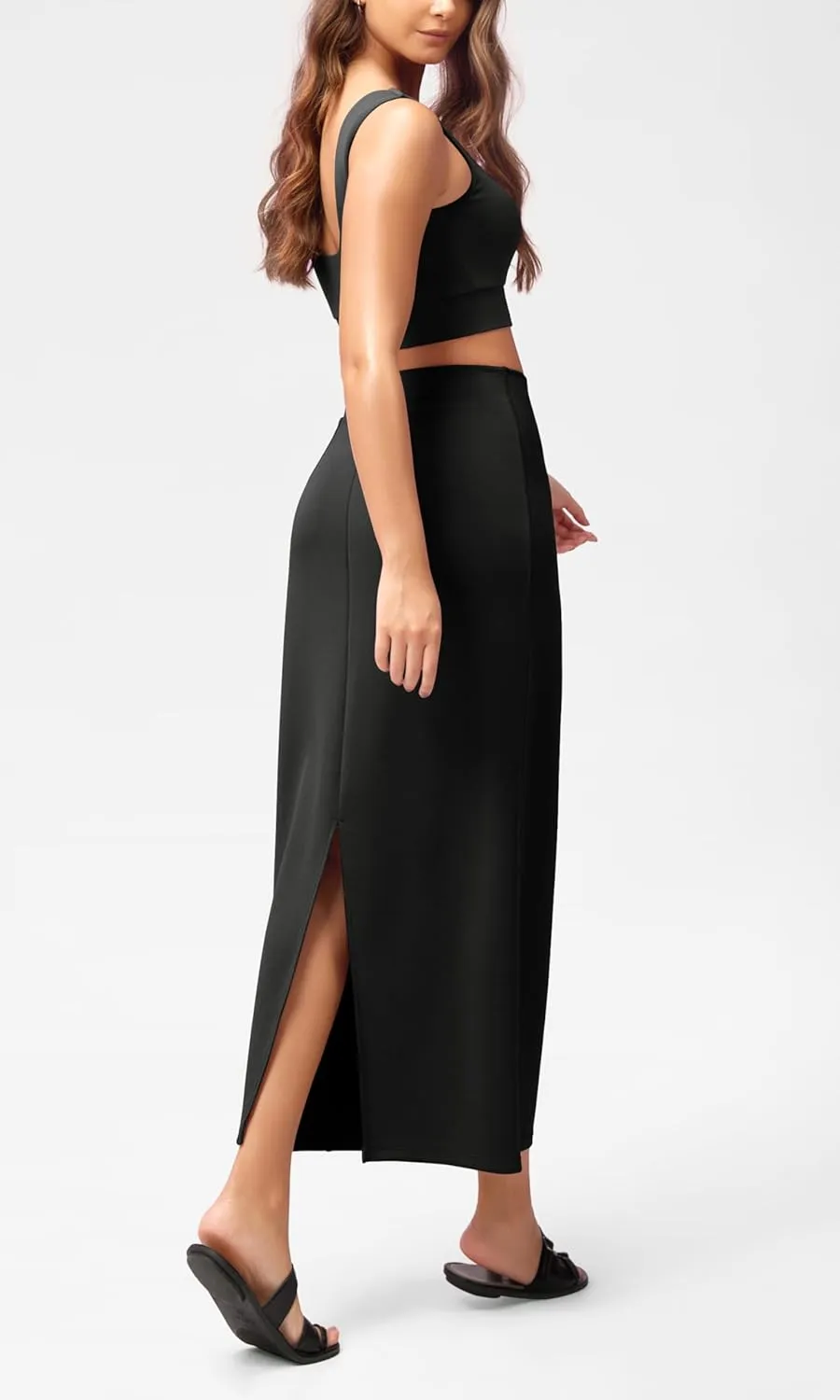 ODODOS Modal Soft Maxi Skirt for Women, Back Slit High Waist Casual Long Pencil Skirts