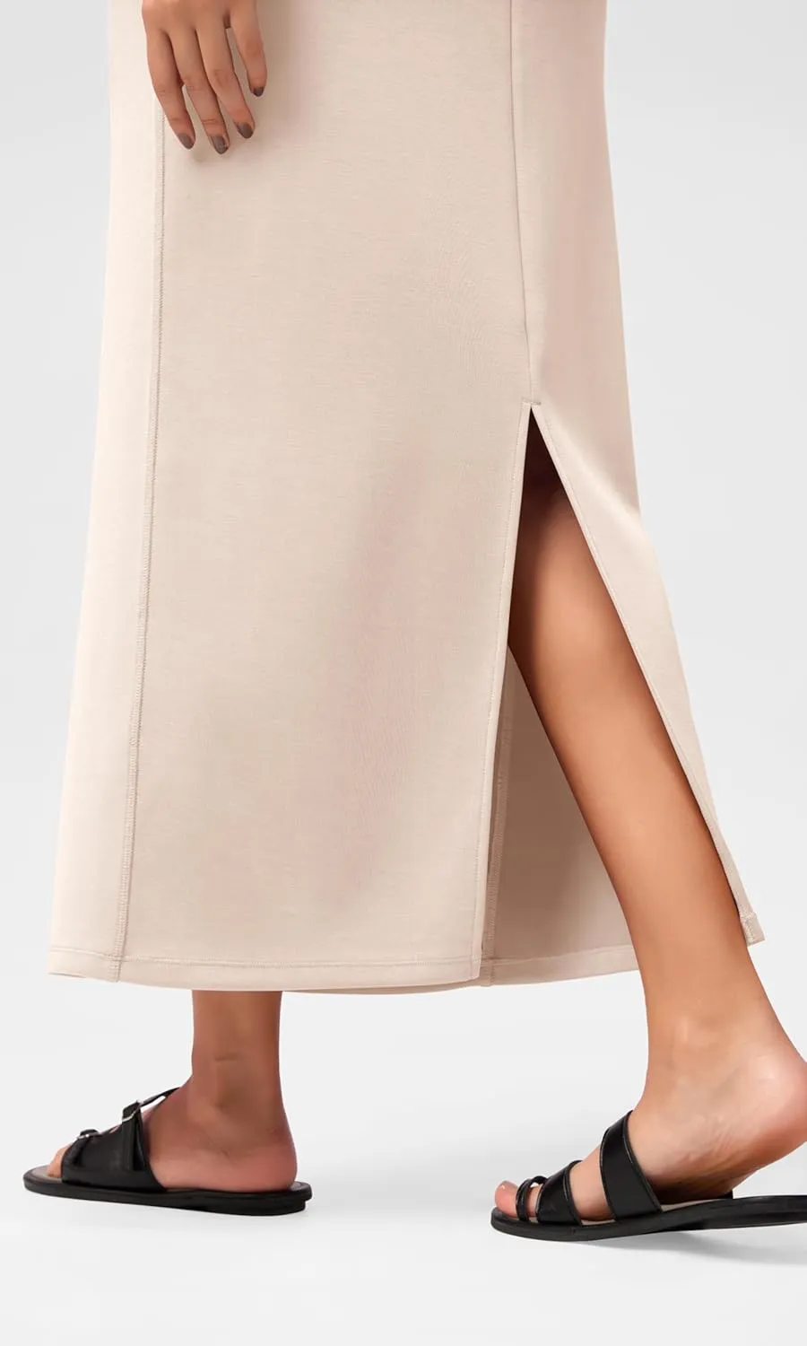 ODODOS Modal Soft Maxi Skirt for Women, Back Slit High Waist Casual Long Pencil Skirts