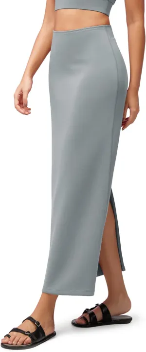 ODODOS Modal Soft Maxi Skirt for Women, Back Slit High Waist Casual Long Pencil Skirts