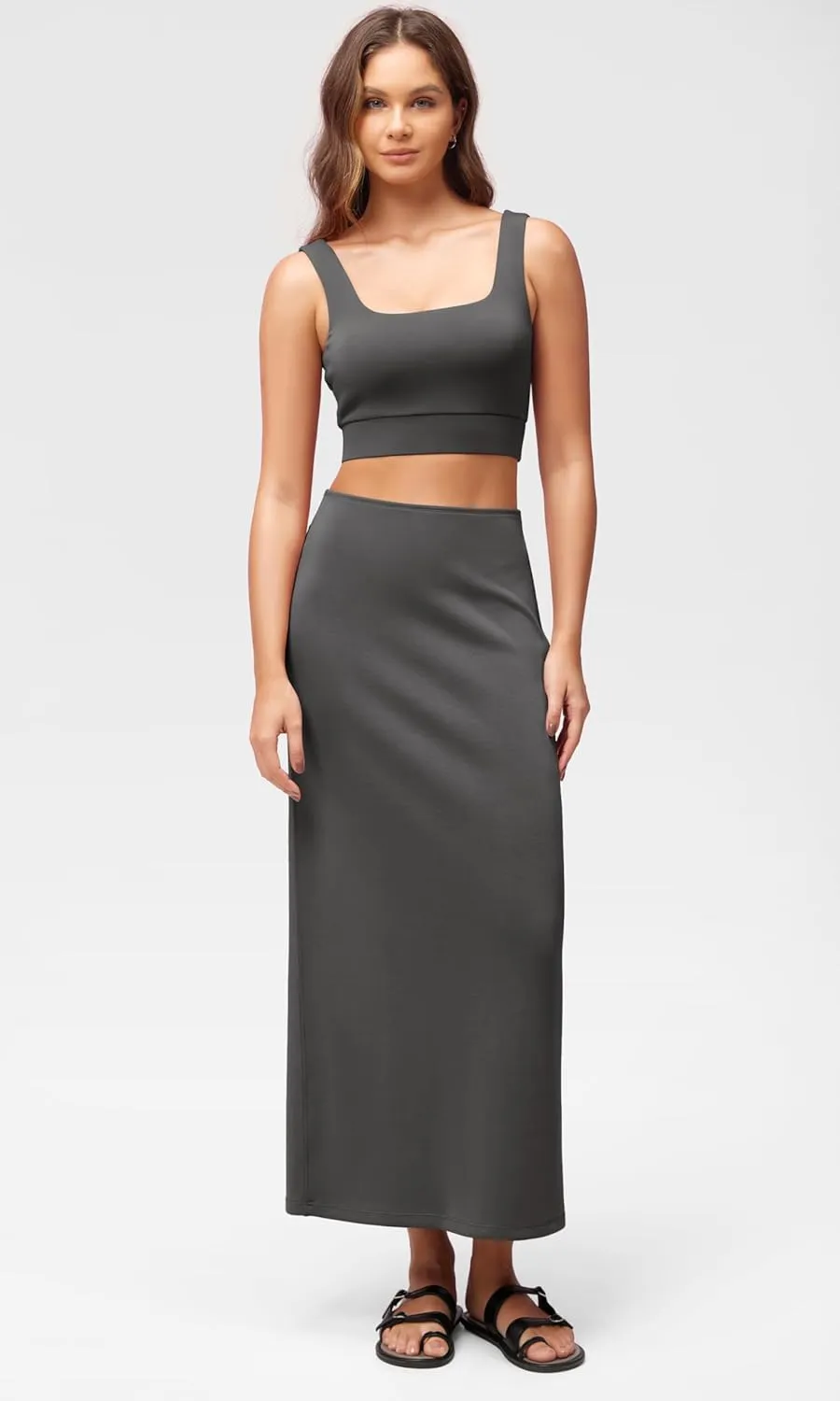 ODODOS Modal Soft Maxi Skirt for Women, Back Slit High Waist Casual Long Pencil Skirts