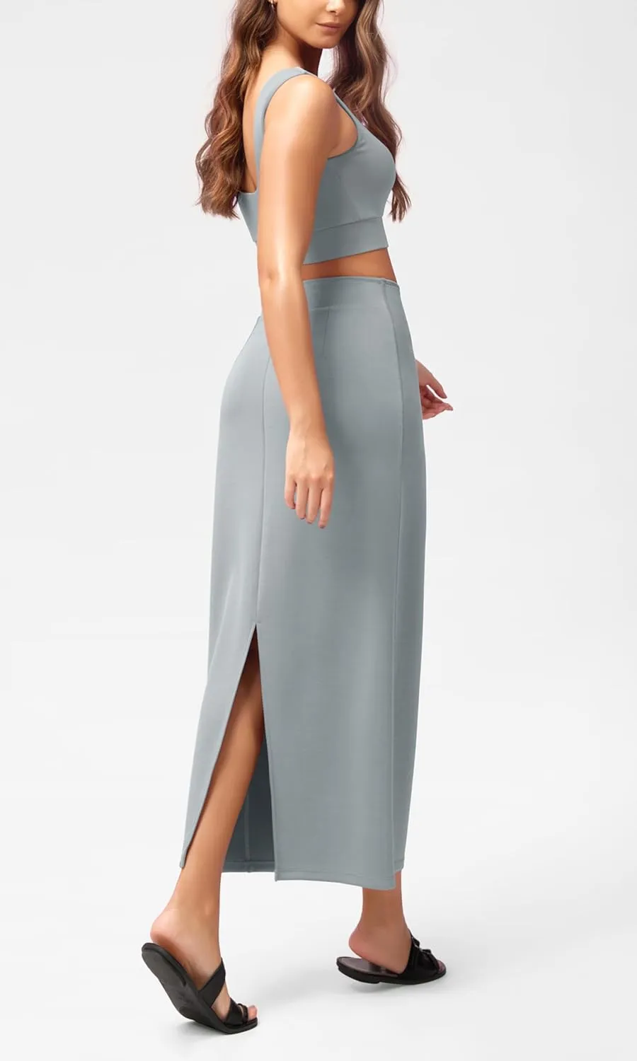 ODODOS Modal Soft Maxi Skirt for Women, Back Slit High Waist Casual Long Pencil Skirts