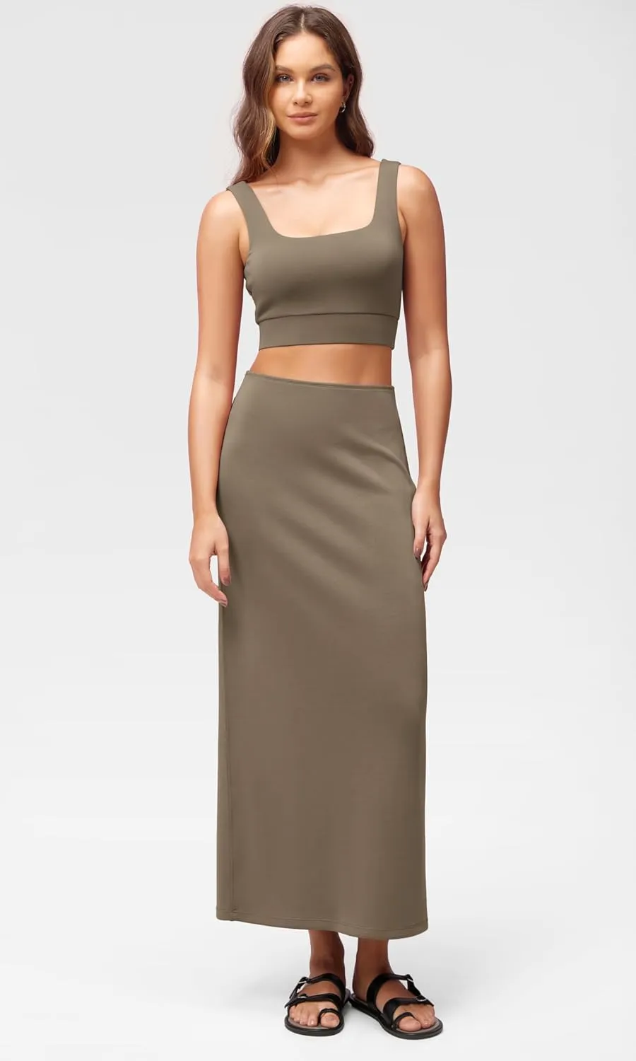 ODODOS Modal Soft Maxi Skirt for Women, Back Slit High Waist Casual Long Pencil Skirts