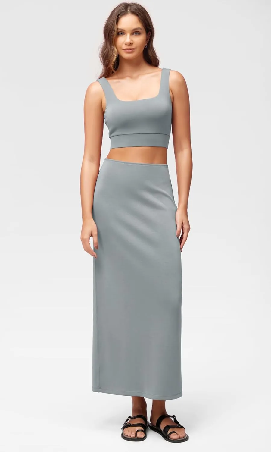 ODODOS Modal Soft Maxi Skirt for Women, Back Slit High Waist Casual Long Pencil Skirts