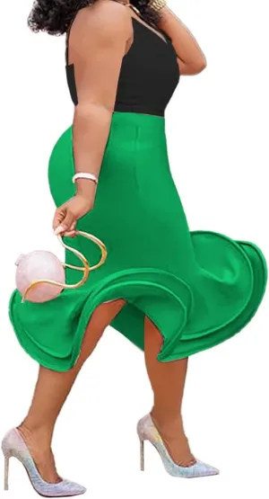 ONTINVA Women's High Waist Bodycon Flare Mermaid Midi Skirt Plus Size