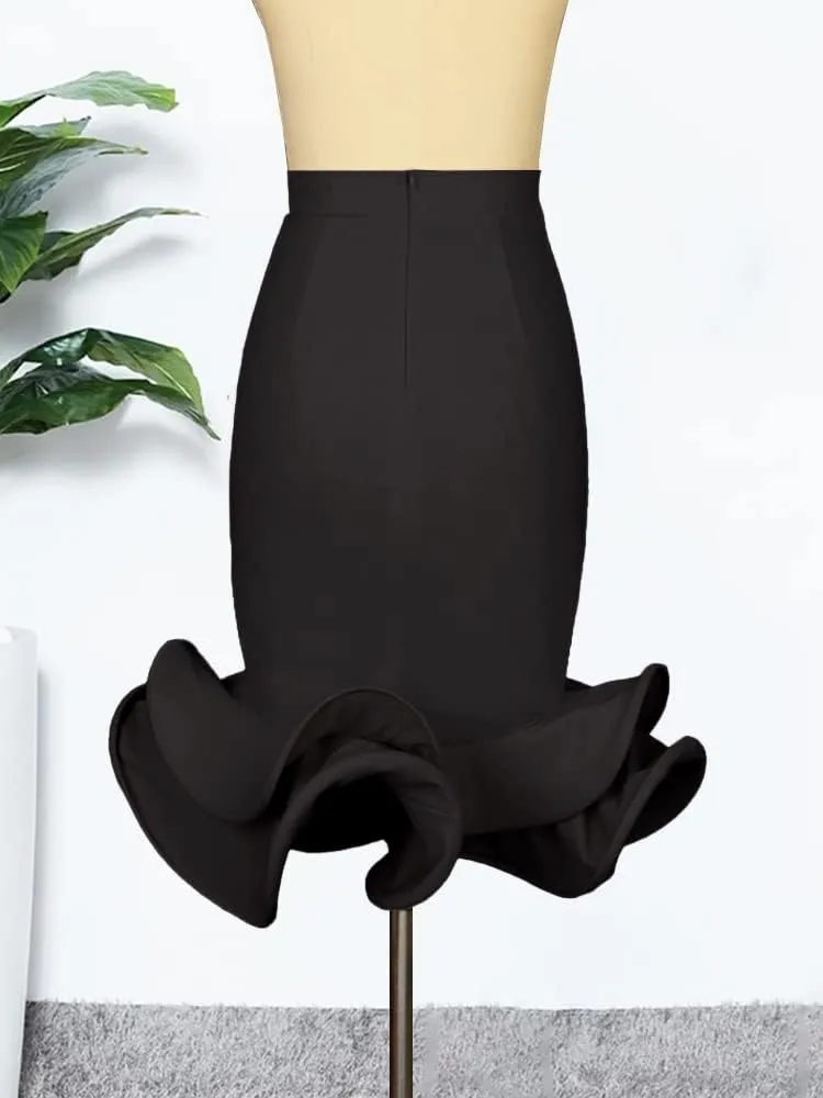 ONTINVA Women's High Waist Bodycon Flare Mermaid Midi Skirt Plus Size