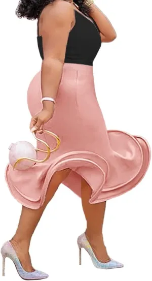 ONTINVA Women's High Waist Bodycon Flare Mermaid Midi Skirt Plus Size