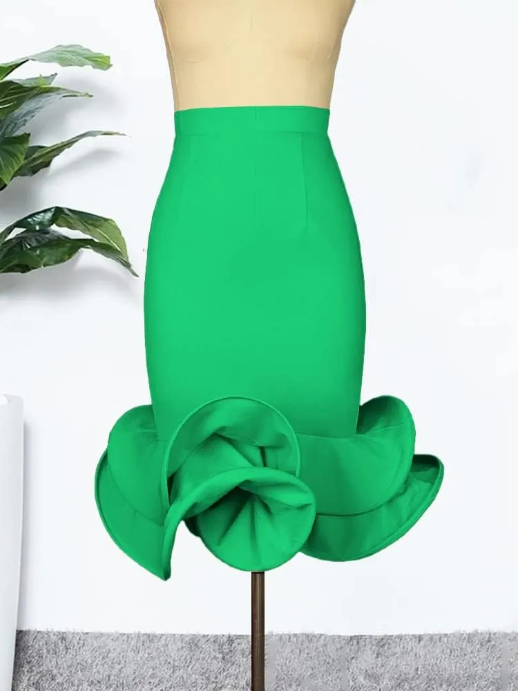 ONTINVA Women's High Waist Bodycon Flare Mermaid Midi Skirt Plus Size