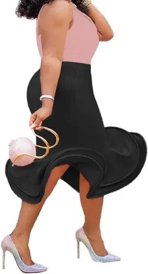 ONTINVA Women's High Waist Bodycon Flare Mermaid Midi Skirt Plus Size
